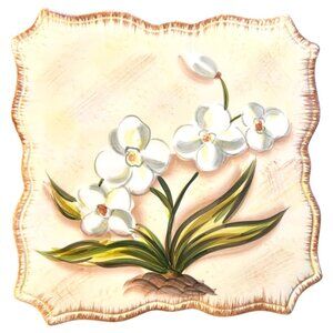 Tabletops Gallery White Orchids Hand Painted Ceramic Wall Plaque 8x8 Floral Tile
